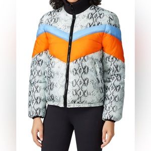 Central Park West Wesley Colorblock Snake Print Puffer Coat Pattern Jacket sz L